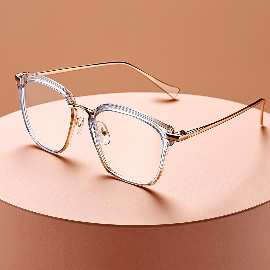 AI Image Generator - GLM Image: Professional commercial product photography of luxury designer eyewear, sleek modern eyegl...