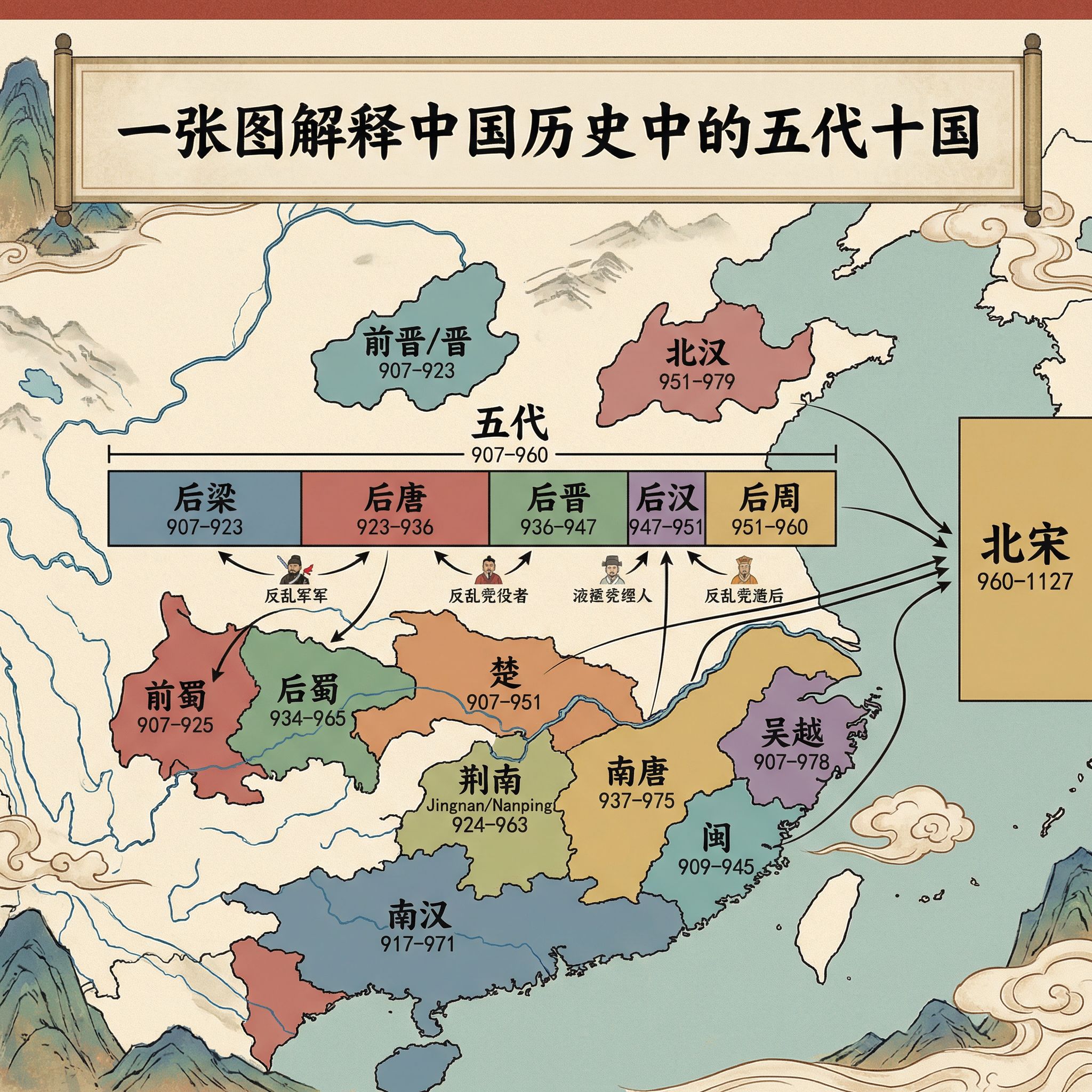 AI Image Generator - Nano Banana Pro: 一张图解释中国历史中的五代十国