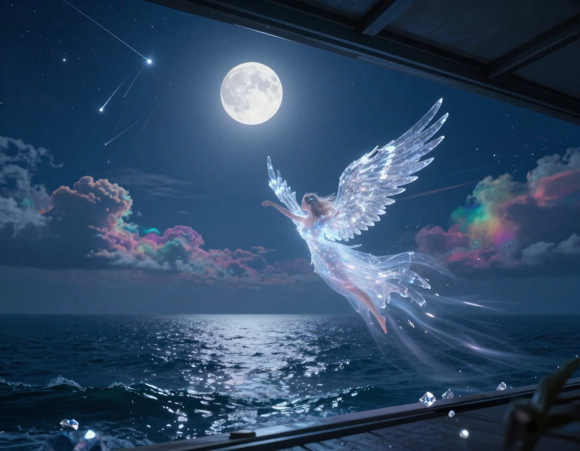 AI Image Generator - Z-Image Turbo: A surreal and breathtaking fantasy night scene, a glowing ethereal figure spreading la...