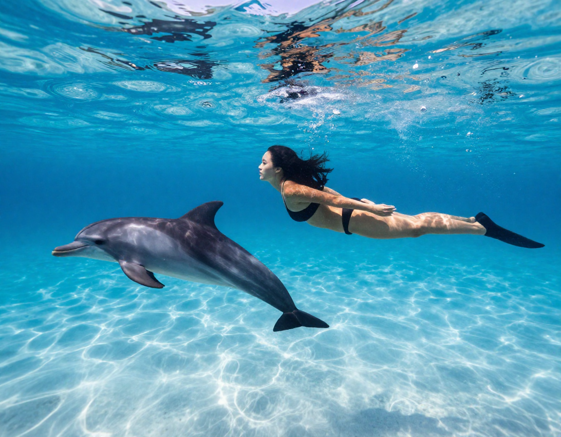 AI Image Generator - Z-Image Turbo: Stunning photorealistic underwater photography, a graceful Asian woman free-diving in ...